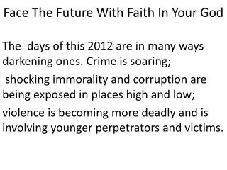 Face The Future With Faith In Your God