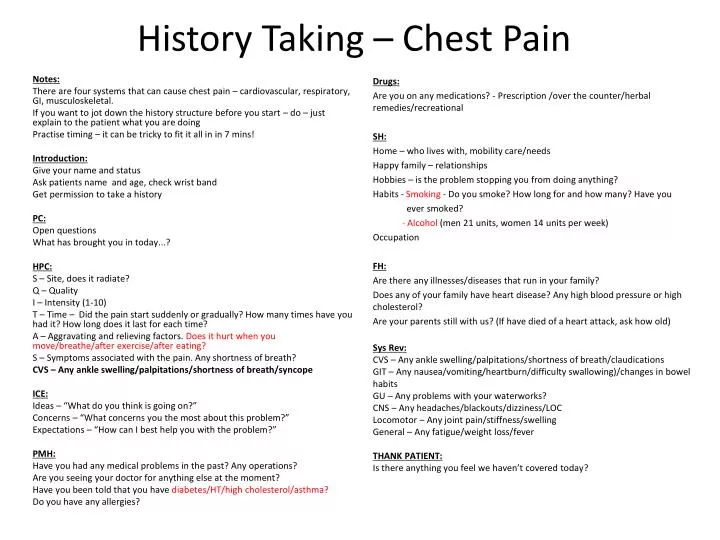 history taking chest pain