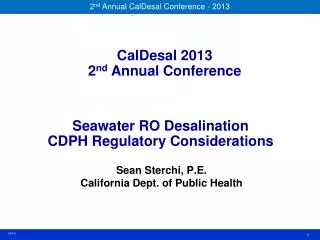 Seawater RO Desalination CDPH Regulatory Considerations