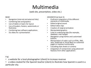 Multimedia (web site, presentation, video etc.)