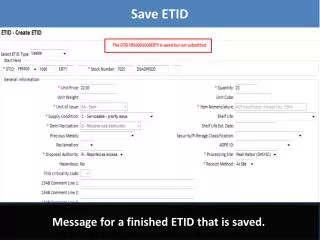 Message for a finished ETID that is saved.