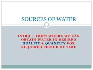 SOURCES OF WATER