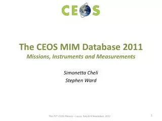 The CEOS MIM Database 2011 Missions, Instruments and Measurements