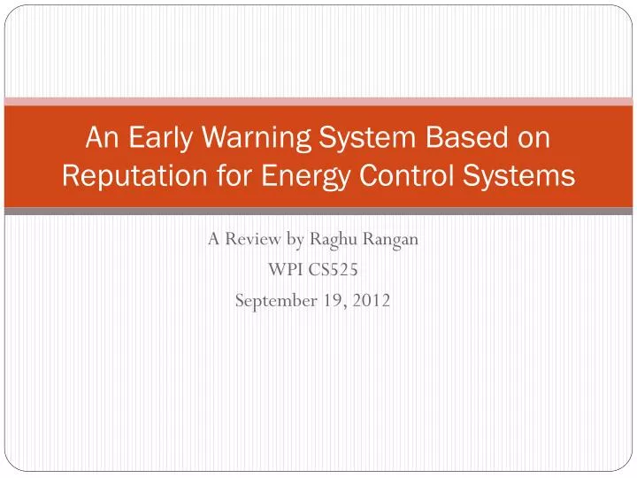 an early warning system based on reputation for energy control systems