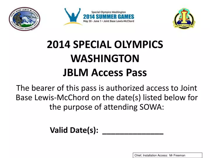 2014 special olympics washington jblm access pass