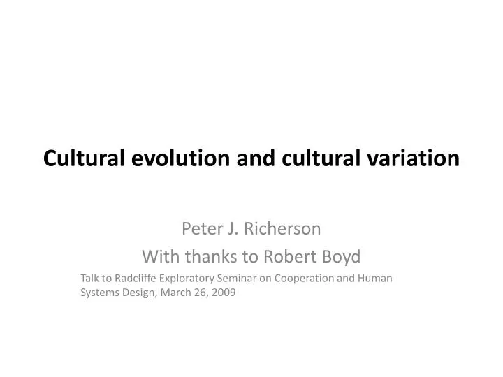 cultural evolution and cultural variation