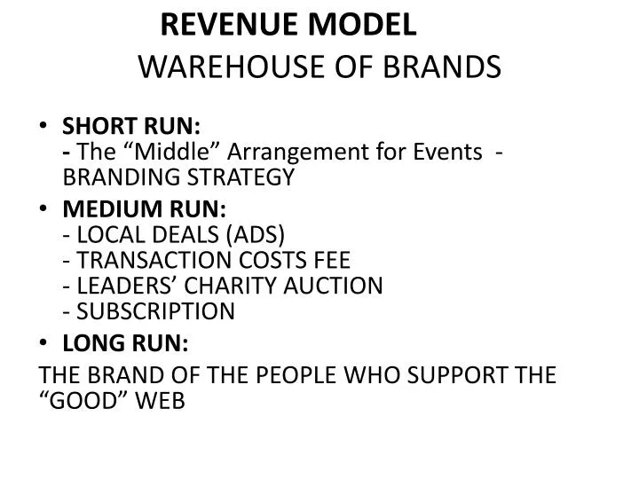 revenue model warehouse of brands