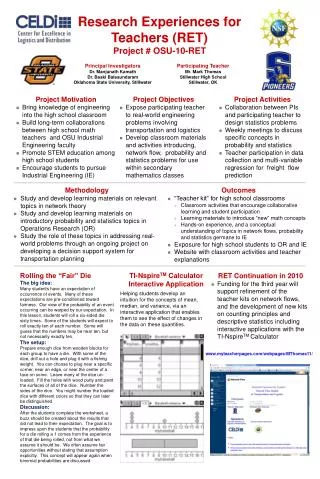 Research Experiences for Teachers (RET) Project # OSU-10-RET