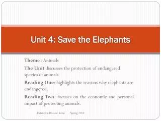 Unit 4: Save the Elephants