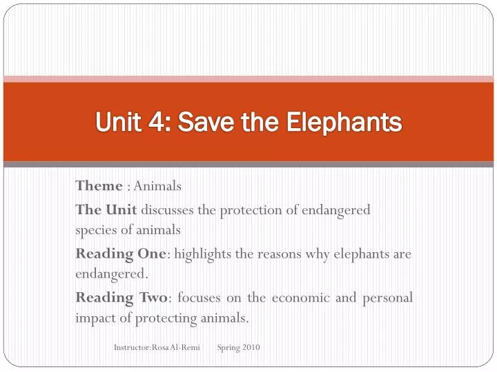 unit 4 save the elephants