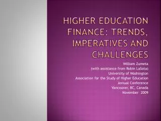 Higher Education Finance: Trends, Imperatives and Challenges