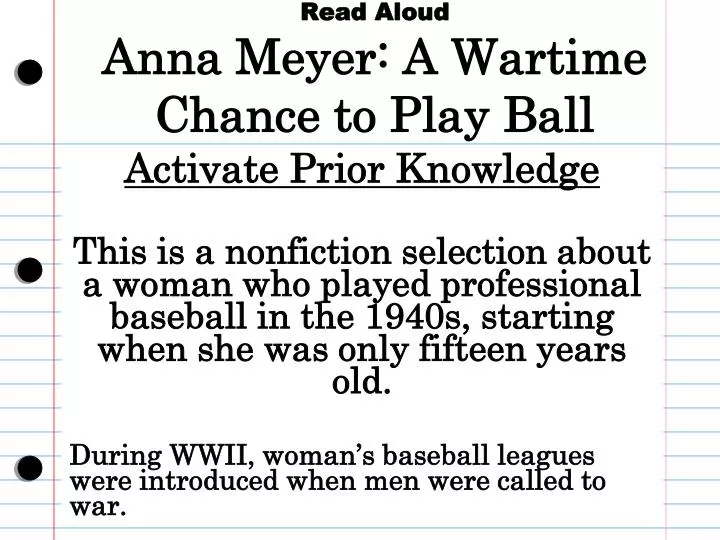 read aloud anna meyer a wartime chance to play ball