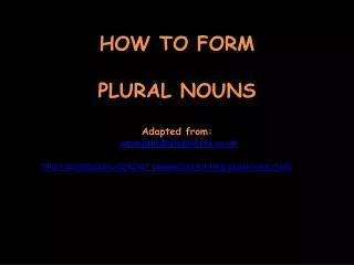 HOW TO FORM PLURAL NOUNS Adapted from: primaryresources.co.uk