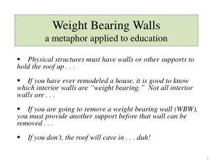 Weight Bearing Walls a metaphor applied to education