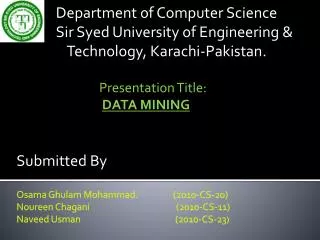 Presentation Title: DATA MINING