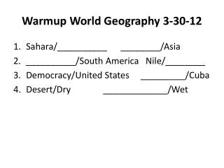 Warmup World Geography 3-30-12