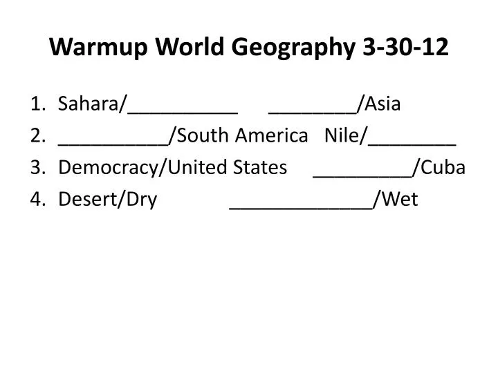 warmup world geography 3 30 12