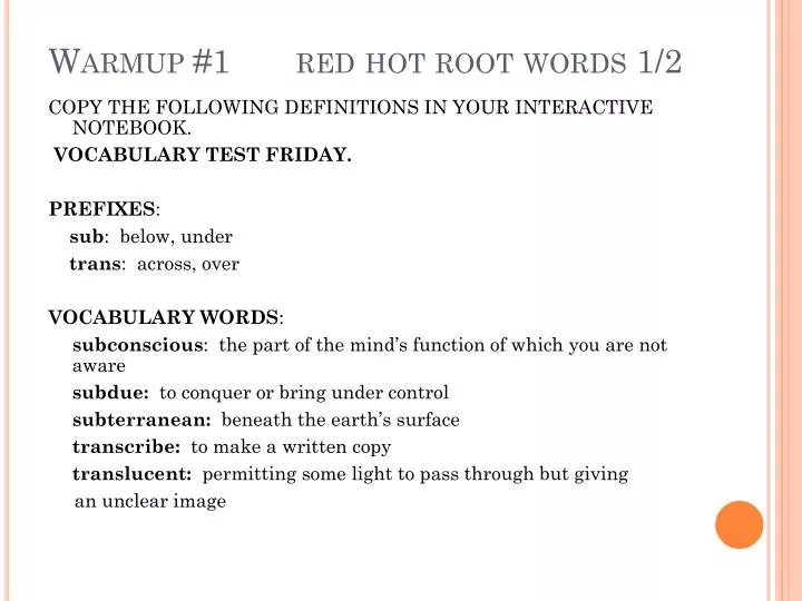 warmup 1 red hot root words 1 2