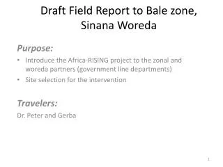 Draft Field Report to Bale zone, Sinana Woreda