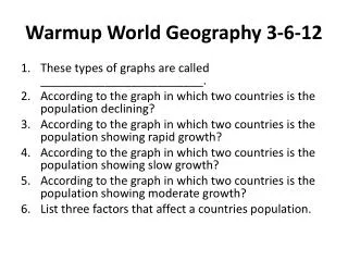 Warmup World Geography 3-6-12