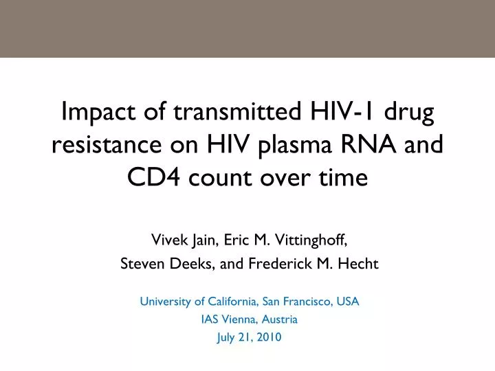 impact of transmitted hiv 1 drug resistance on hiv plasma rna and cd4 count over time