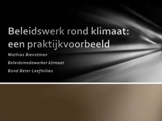 beleidswerk rond klimaat een praktijkvoorbeeld