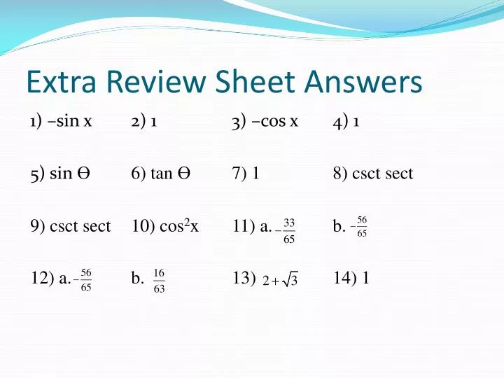 extra review sheet answers