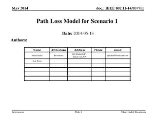 Path Loss Model for Scenario 1