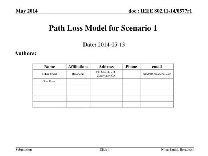 path loss model for scenario 1