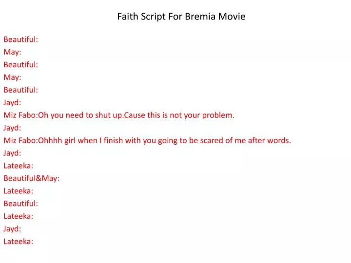 faith script for bremia movie