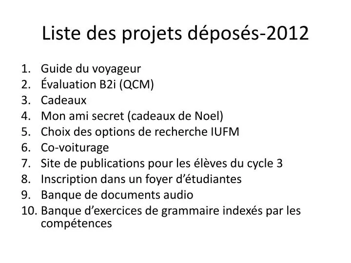 liste des projets d pos s 2012
