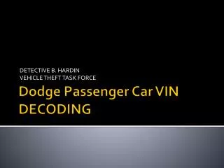 Dodge Passenger Car VIN DECODING