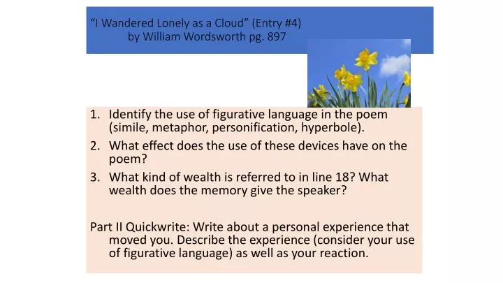 i wandered lonely as a cloud entry 4 by william wordsworth pg 897