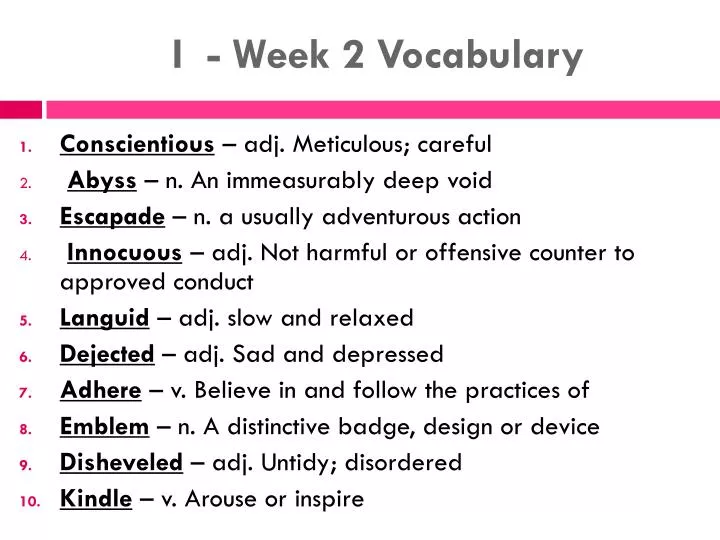 i week 2 vocabulary
