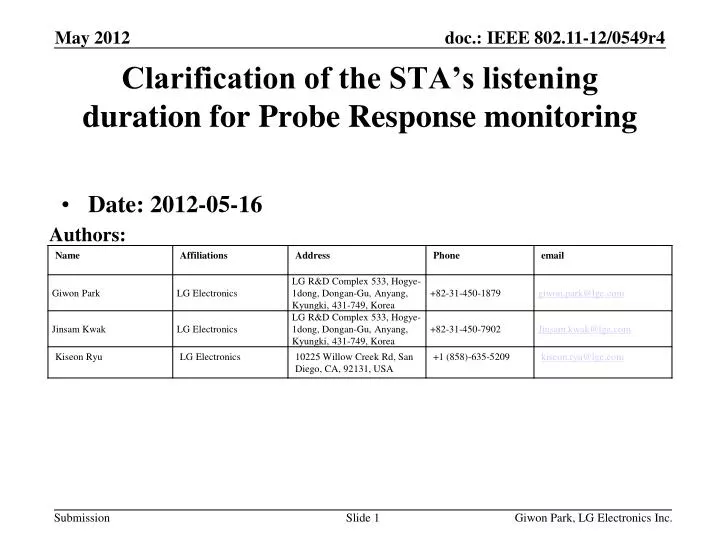 clarification of the sta s listening duration for probe response monitoring