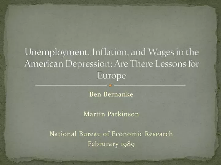 unemployment inflation and wages in the american depression are there lessons for europe