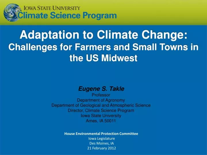 adaptation to climate change challenges for farmers and small towns in the us midwest