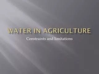 Water in Agriculture