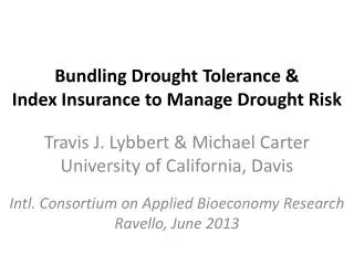 Bundling Drought Tolerance &amp; Index Insurance to Manage Drought Risk