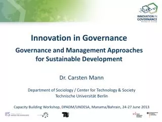 Innovation in Governance Governance and Management Approaches for Sustainable Development