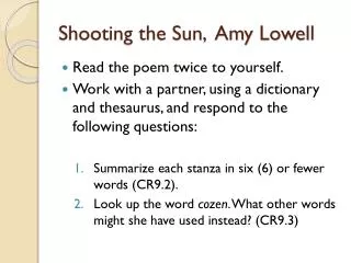 Shooting the Sun, Amy Lowell