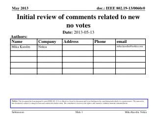 Initial review of comments related to new no votes