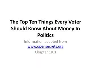 The Top Ten Things Every Voter Should Know About Money In Politics