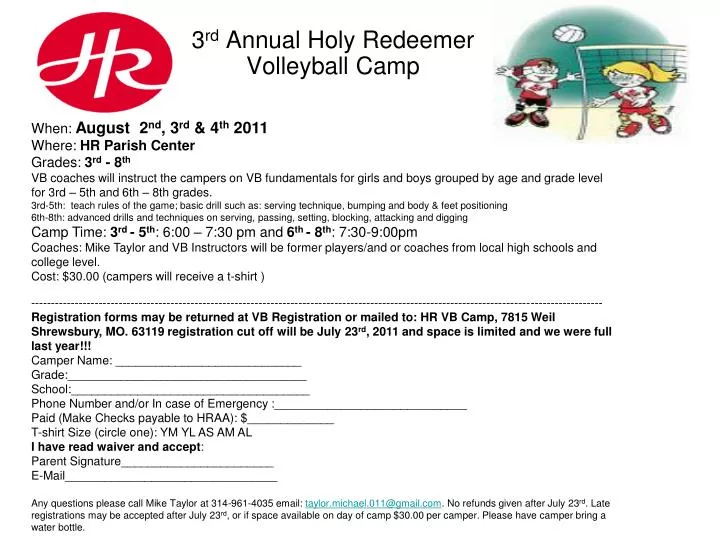 3 rd annual holy redeemer volleyball camp