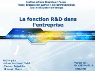 la fonction r d dans l entreprise