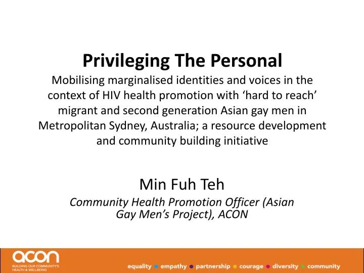 min fuh teh community health promotion officer asian gay men s project acon