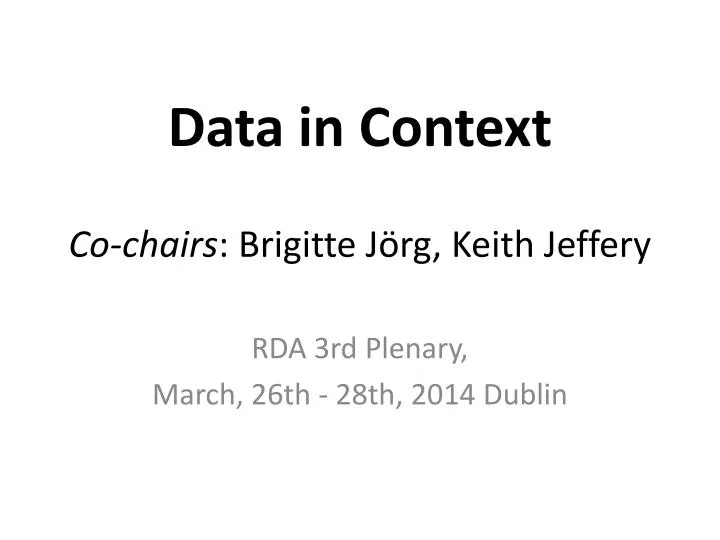 data in context co chairs brigitte j rg keith jeffery