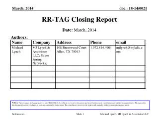 RR-TAG Closing Report