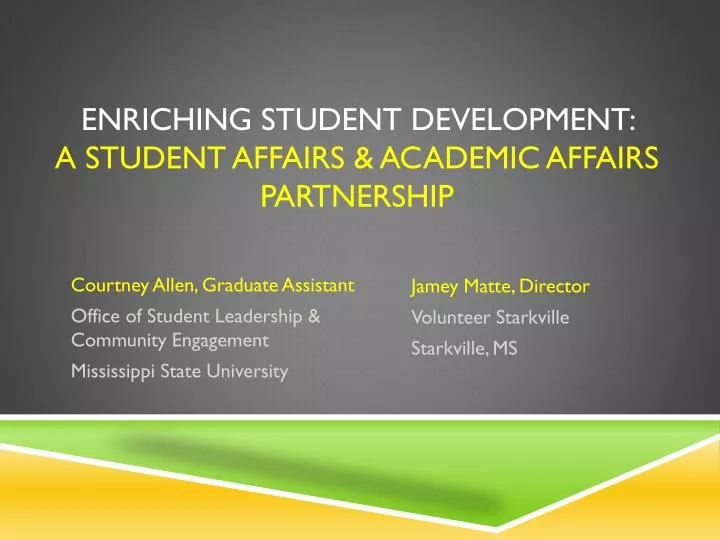 enriching student development a student affairs academic affairs partnership