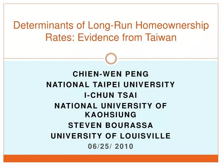 determinants of long run homeownership rates evidence from taiwan